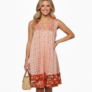 Peter Som Coral Print Vneck Sleeveless Shift Dress Size Small